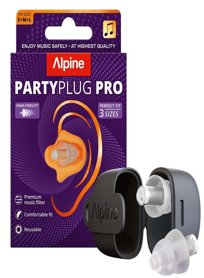 سدادات أذن Alpine PartyPlug للحفلات الموسيقية - سدادات أذن لتقليل الضوضاء للحفلات الموسيقية والمهرجانات والموسيقى - سدادات أذن قابلة لإعادة الاستخدام (شفافة احترافية (متعددة الأحجام))